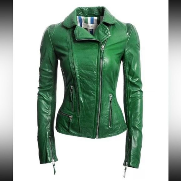 Danier Jackets & Blazers - DANIER designer BLINK Green Leather Moto Jacket Size 4
